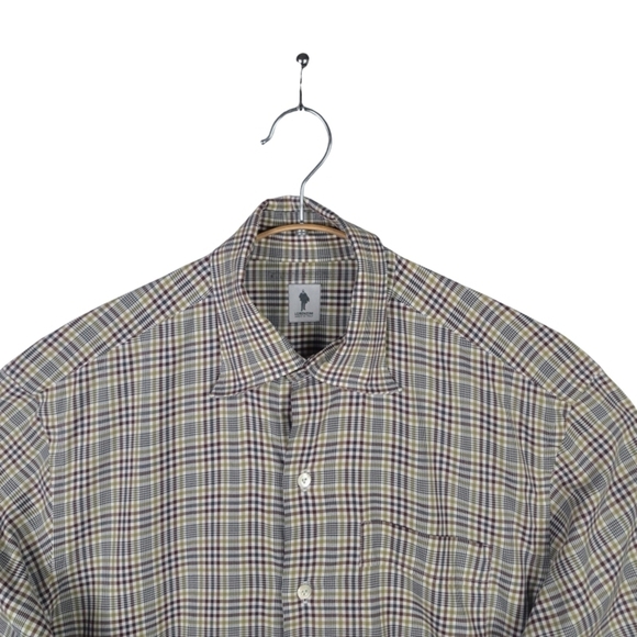 Lorenzini Italy Men's L Green Red Blue Check Long Sleeve Button Down Shirt - Picture 5 of 10